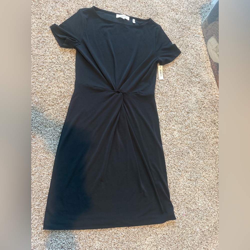 Lark & Ro Black Twist-Front Midi Dress